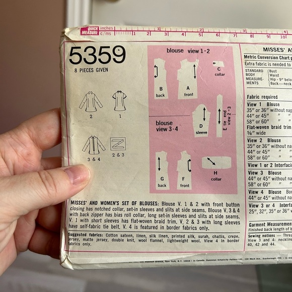 5/$25 Simplicity5359 Vintage Sewing Pattern for Women's blouse Tops 🪡 - Picture 5 of 7